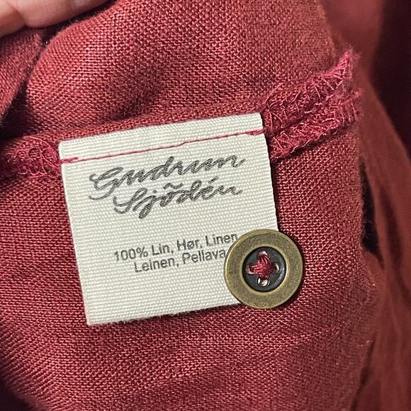 Gudrun Sjoden burgundy 100% linen button front mini dress sz M - Picture 4 of 8